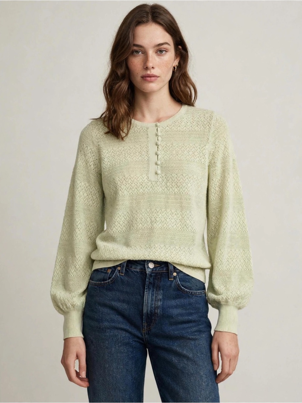 Women's Ryegrass Crew Neck Sweater Size L Light Green Knit Pullover